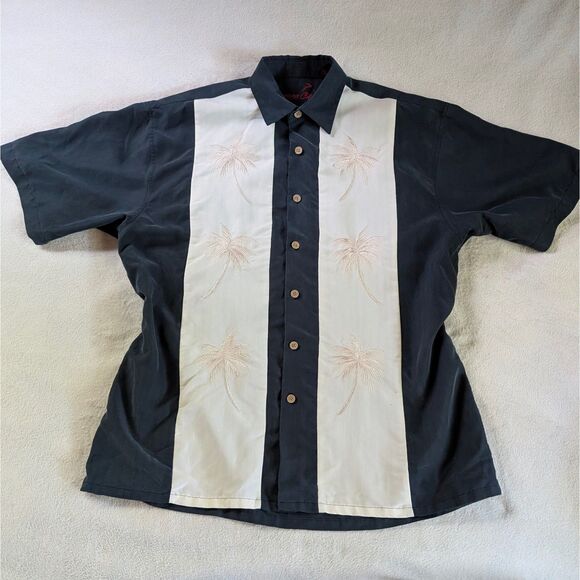 Bamboo Cay Pacific Palms Button Down Shirt Men's Medium Black Cream Paneled - Picture 2 of 8